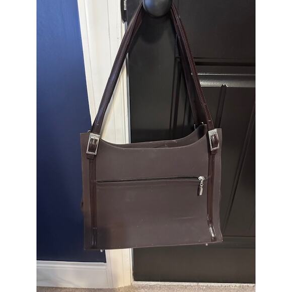 GUESS  Brown Faux Leather Shoulder Tote Bag – Silver Buckle Detail, Medium Sz - Picture 2 of 3